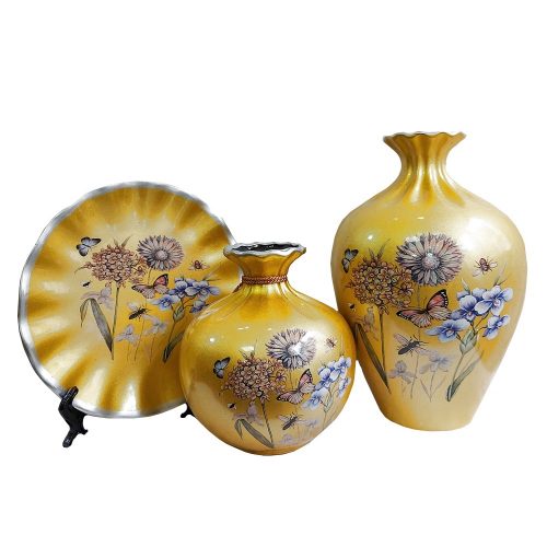 Set 2 vaze & farfurie Therese auriu ceramica